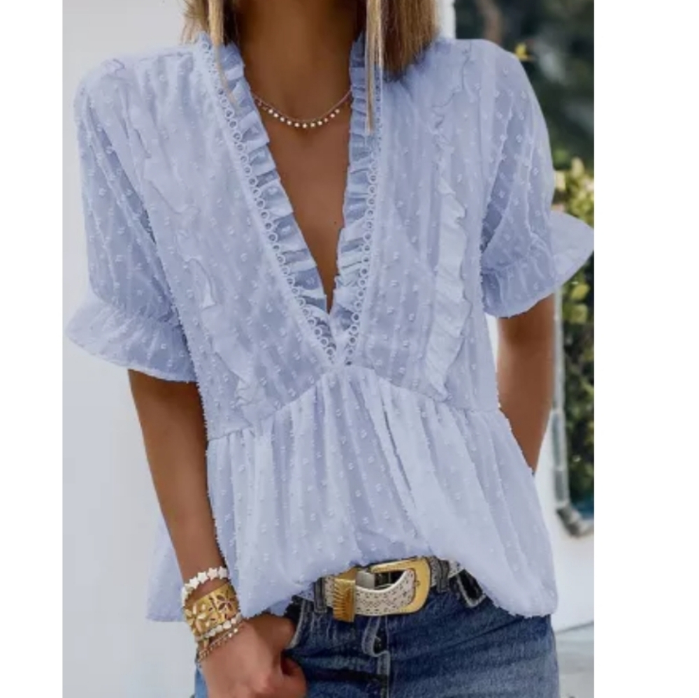 New boutique deep v ruffle dot top - Picture 6 of 12